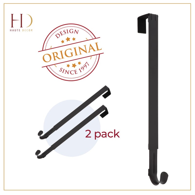 Haute Decor 2-Pack Adapt Adjustable Length Over The Door Wreath Hanger Hook - 2PACK - Strong, Holds up to 20 lbs. (Matte Black) - Image 3